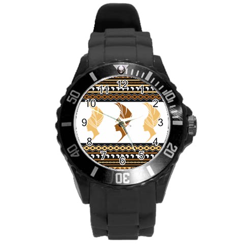 African Women Pattern Seamless Style Round Plastic Sport Watch (L) from ArtsNow.com Front