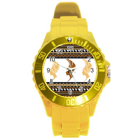 African Women Pattern Seamless Style Round Plastic Sport Watch (L) from ArtsNow.com Front