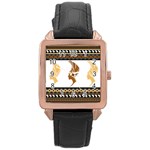 African Women Pattern Seamless Style Rose Gold Leather Watch 