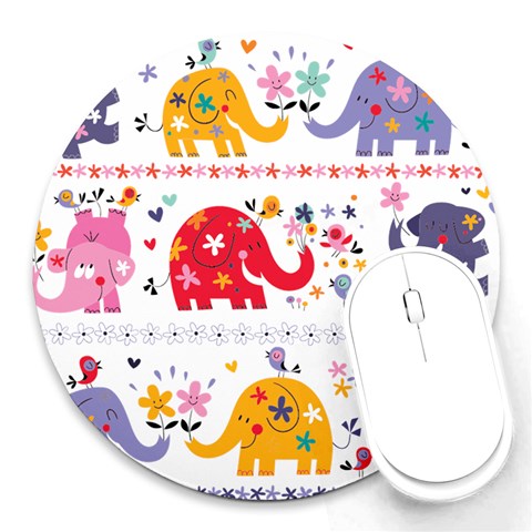 African Elephant Cute Cartoon Seamless Shading Cartoon Character Round Mousepad from ArtsNow.com Front