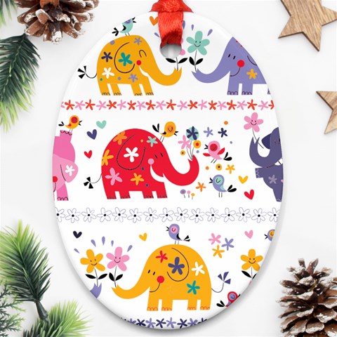 African Elephant Cute Cartoon Seamless Shading Cartoon Character Ornament (Oval) from ArtsNow.com Front