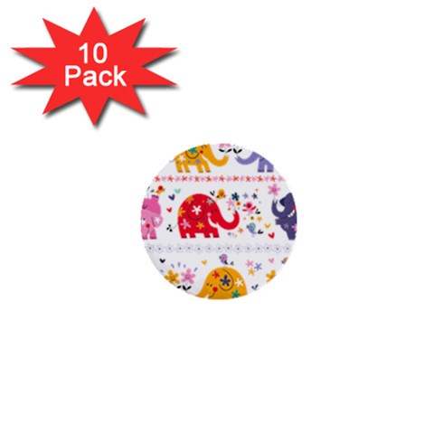 African Elephant Cute Cartoon Seamless Shading Cartoon Character 1  Mini Buttons (10 pack)  from ArtsNow.com Front