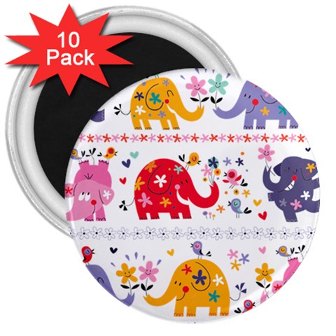 African Elephant Cute Cartoon Seamless Shading Cartoon Character 3  Magnets (10 pack)  from ArtsNow.com Front