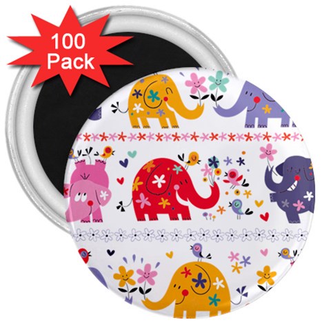 African Elephant Cute Cartoon Seamless Shading Cartoon Character 3  Magnets (100 pack) from ArtsNow.com Front