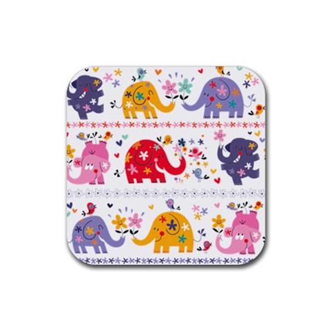 African Elephant Cute Cartoon Seamless Shading Cartoon Character Rubber Coaster (Square) from ArtsNow.com Front