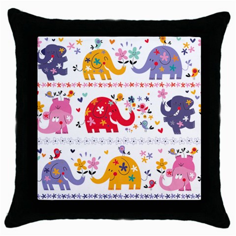 African Elephant Cute Cartoon Seamless Shading Cartoon Character Throw Pillow Case (Black) from ArtsNow.com Front