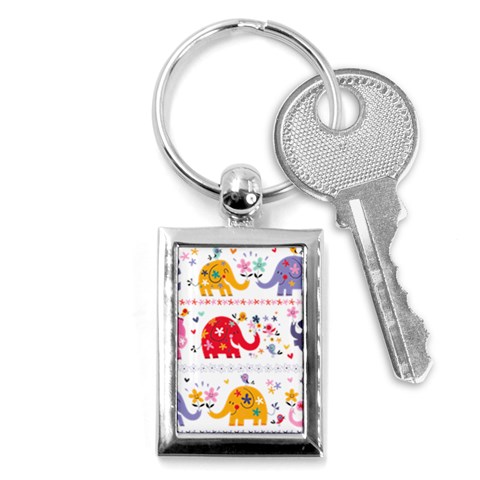 African Elephant Cute Cartoon Seamless Shading Cartoon Character Key Chain (Rectangle) from ArtsNow.com Front