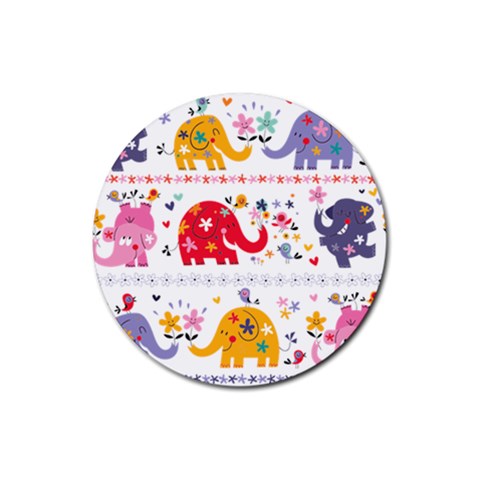 African Elephant Cute Cartoon Seamless Shading Cartoon Character Rubber Round Coaster (4 pack) from ArtsNow.com Front