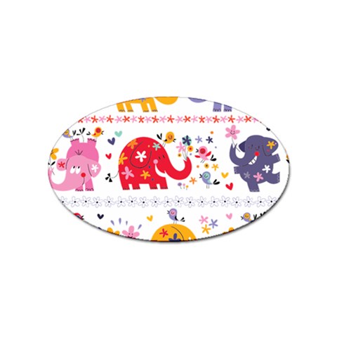 African Elephant Cute Cartoon Seamless Shading Cartoon Character Sticker Oval (10 pack) from ArtsNow.com Front