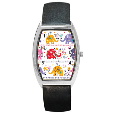 African Elephant Cute Cartoon Seamless Shading Cartoon Character Barrel Style Metal Watch from ArtsNow.com Front