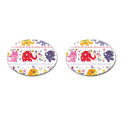 African Elephant Cute Cartoon Seamless Shading Cartoon Character Cufflinks (Oval) from ArtsNow.com Front(Pair)