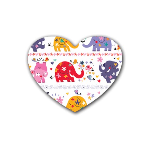 African Elephant Cute Cartoon Seamless Shading Cartoon Character Rubber Heart Coaster (4 pack) from ArtsNow.com Front