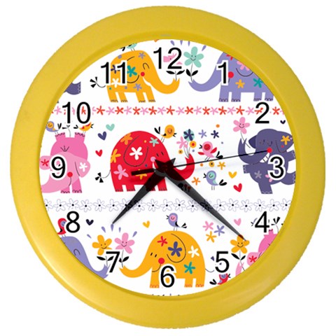 African Elephant Cute Cartoon Seamless Shading Cartoon Character Color Wall Clock from ArtsNow.com Front