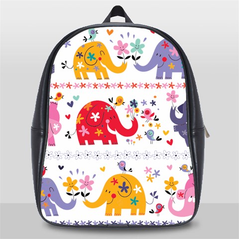 African Elephant Cute Cartoon Seamless Shading Cartoon Character School Bag (Large) from ArtsNow.com Front