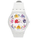 African Elephant Cute Cartoon Seamless Shading Cartoon Character Round Plastic Sport Watch (M)