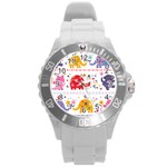 African Elephant Cute Cartoon Seamless Shading Cartoon Character Round Plastic Sport Watch (L)