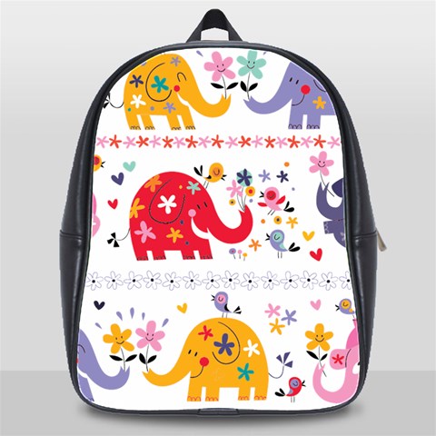 African Elephant Cute Cartoon Seamless Shading Cartoon Character School Bag (XL) from ArtsNow.com Front