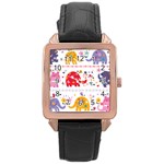 African Elephant Cute Cartoon Seamless Shading Cartoon Character Rose Gold Leather Watch 