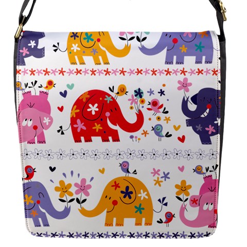 African Elephant Cute Cartoon Seamless Shading Cartoon Character Flap Closure Messenger Bag (S) from ArtsNow.com Front