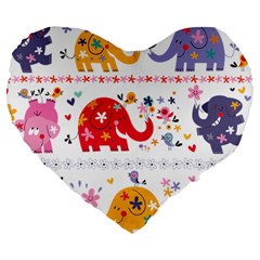 African Elephant Cute Cartoon Seamless Shading Cartoon Character Large 19  Premium Flano Heart Shape Cushions from ArtsNow.com Front