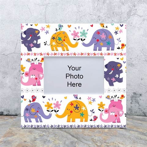 African Elephant Cute Cartoon Seamless Shading Cartoon Character White Box Photo Frame 4  x 6  from ArtsNow.com Front