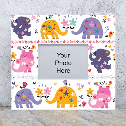 African Elephant Cute Cartoon Seamless Shading Cartoon Character White Wall Photo Frame 5  x 7  from ArtsNow.com Front