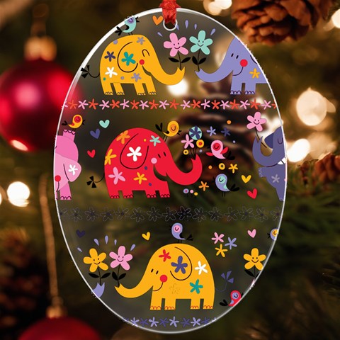 African Elephant Cute Cartoon Seamless Shading Cartoon Character UV Print Acrylic Ornament Oval from ArtsNow.com Front