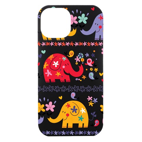 African Elephant Cute Cartoon Seamless Shading Cartoon Character iPhone 15 Black UV Print PC Hardshell Case from ArtsNow.com Front