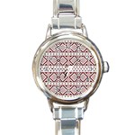 Ukrainian Folk Seamless Pattern Ornament Round Italian Charm Watch