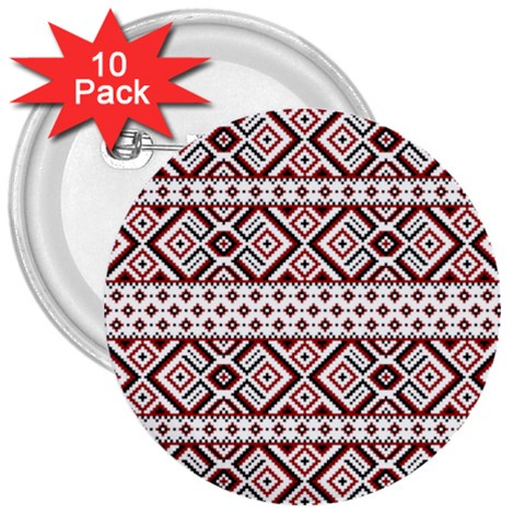 Ukrainian Folk Seamless Pattern Ornament 3  Buttons (10 pack)  from ArtsNow.com Front