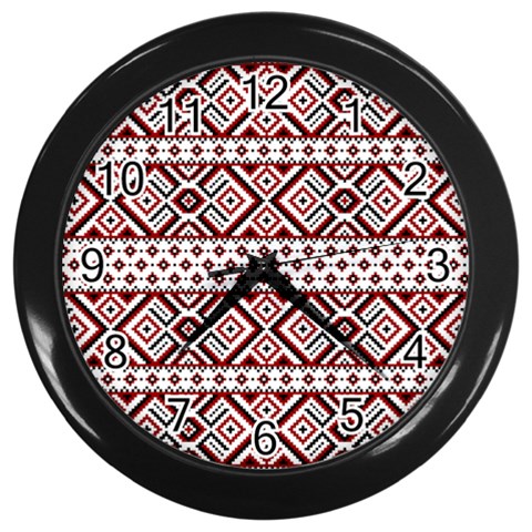 Ukrainian Folk Seamless Pattern Ornament Wall Clock (Black) from ArtsNow.com Front