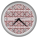 Ukrainian Folk Seamless Pattern Ornament Wall Clock (Silver)