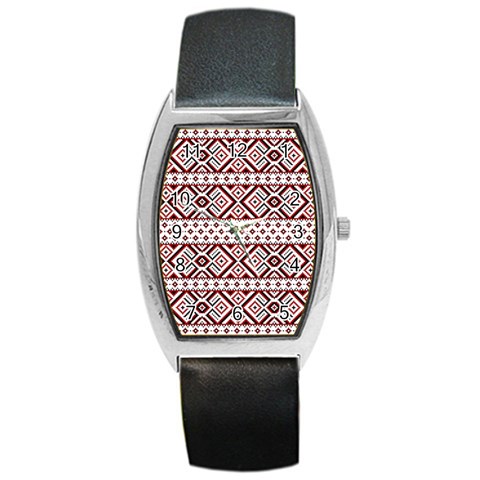 Ukrainian Folk Seamless Pattern Ornament Barrel Style Metal Watch from ArtsNow.com Front