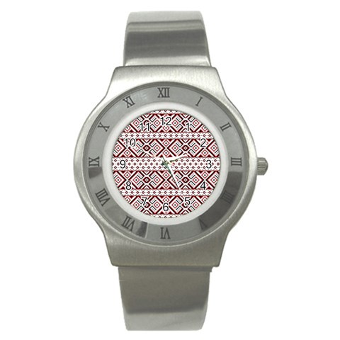 Ukrainian Folk Seamless Pattern Ornament Stainless Steel Watch from ArtsNow.com Front