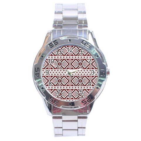 Ukrainian Folk Seamless Pattern Ornament Stainless Steel Analogue Watch from ArtsNow.com Front