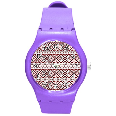 Ukrainian Folk Seamless Pattern Ornament Round Plastic Sport Watch (M) from ArtsNow.com Front