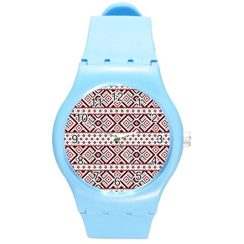 Ukrainian Folk Seamless Pattern Ornament Round Plastic Sport Watch (M) from ArtsNow.com Front