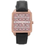 Ukrainian Folk Seamless Pattern Ornament Rose Gold Leather Watch 