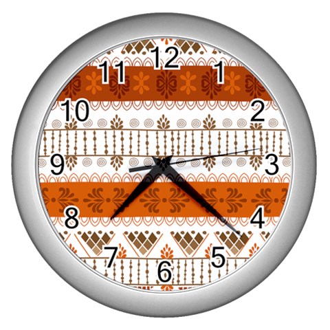 Ethnic Traditional Seamless Pattern Wall Clock (Silver) from ArtsNow.com Front