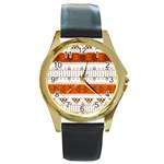 Ethnic Traditional Seamless Pattern Round Gold Metal Watch