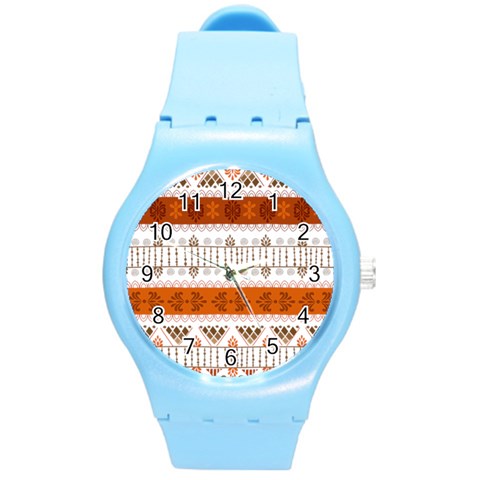 Ethnic Traditional Seamless Pattern Round Plastic Sport Watch (M) from ArtsNow.com Front