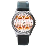 Bright Aztec Ethnic Seamless Pattern Round Metal Watch