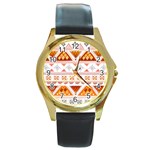 Bright Aztec Ethnic Seamless Pattern Round Gold Metal Watch