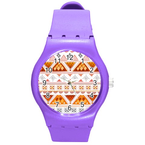 Bright Aztec Ethnic Seamless Pattern Round Plastic Sport Watch (M) from ArtsNow.com Front