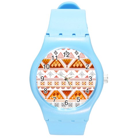 Bright Aztec Ethnic Seamless Pattern Round Plastic Sport Watch (M) from ArtsNow.com Front