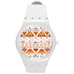 Bright Aztec Ethnic Seamless Pattern Round Plastic Sport Watch (M)