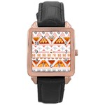 Bright Aztec Ethnic Seamless Pattern Rose Gold Leather Watch 