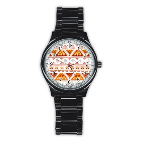 Bright Aztec Ethnic Seamless Pattern Stainless Steel Round Watch from ArtsNow.com Front