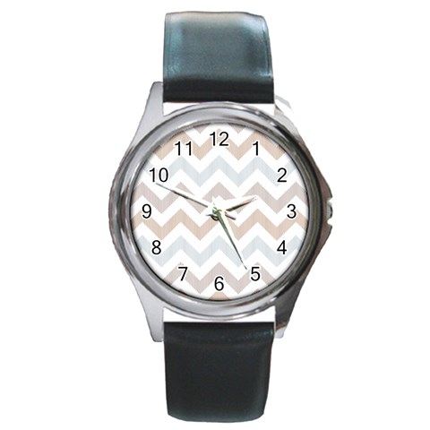 Colored Zigzag Seamless Patterns Round Metal Watch from ArtsNow.com Front