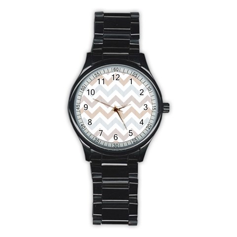 Colored Zigzag Seamless Patterns Stainless Steel Round Watch from ArtsNow.com Front